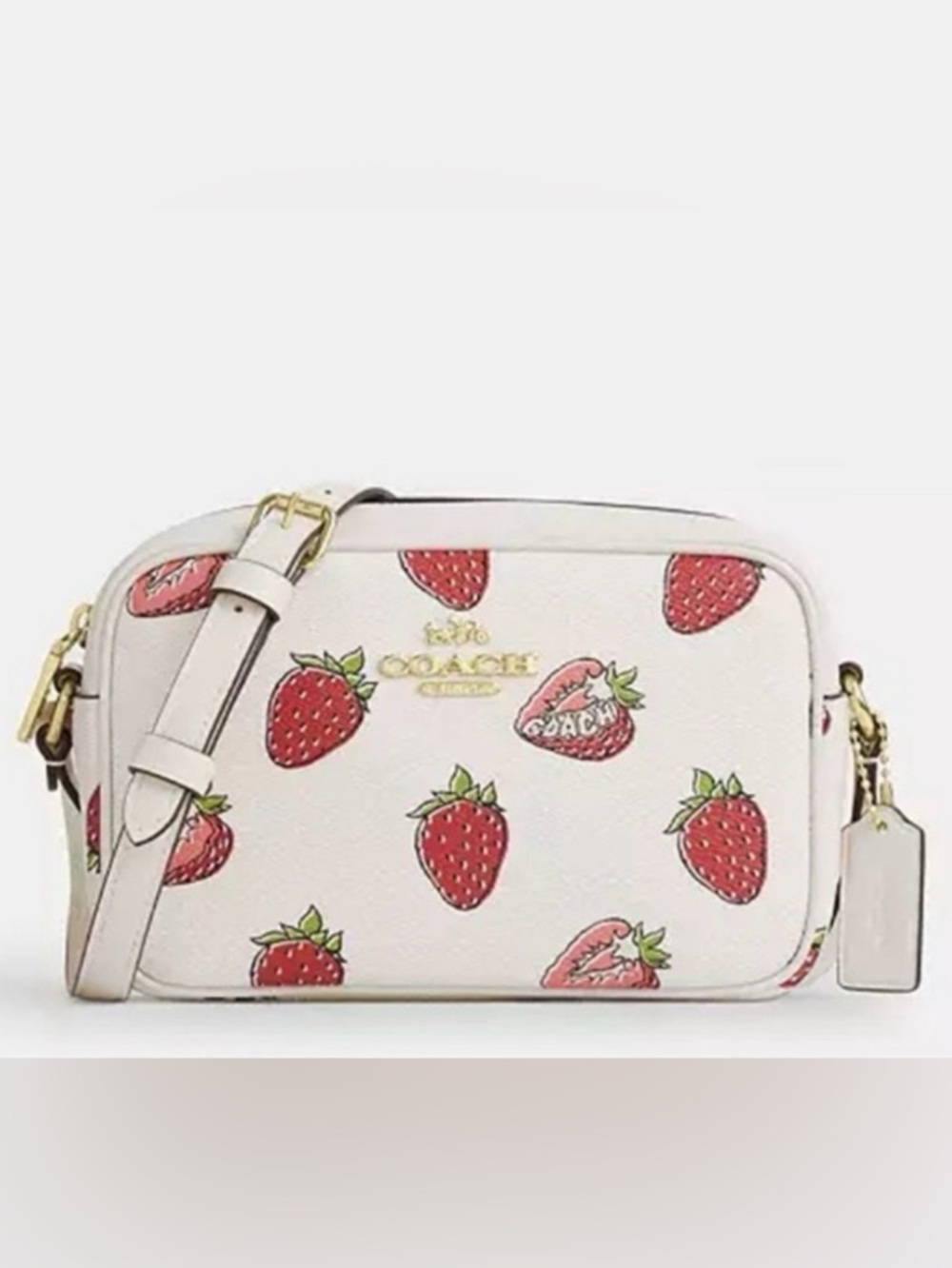 N W T Coach NWT White Strawberry Print Crossbody Bag with Red Accents